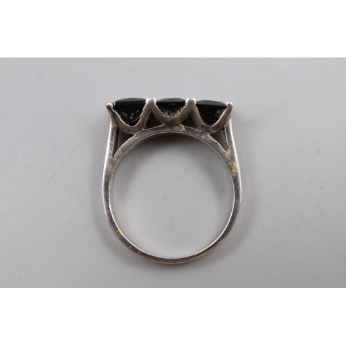 27 - Sterling Silver 3 Stoned Ring (Size Q) Complete with Presentation Box