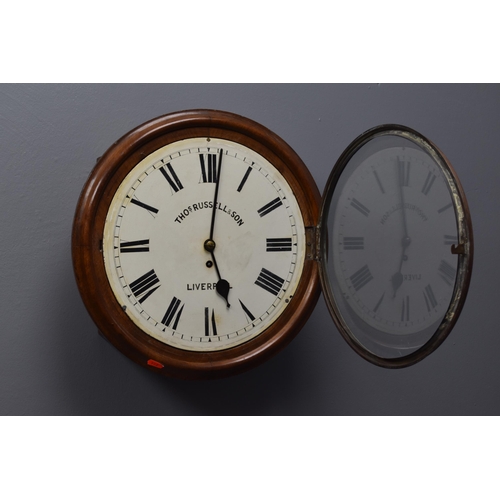 285 - A Thomas Russell & Sons Liverpool Oak Cased Fusee Wall Clock, With Pendulum and Key. In Working ... 