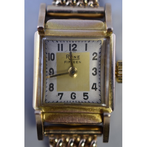 20 - A Hallmarked 9ct Gold Cased Rone 15 Jewels Ladies Mechanical Watch, With 9ct Chaincraft Strap. Appro... 