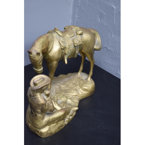 287 - A Large Brass Cowboy and Horse Scene, Approx 25cm Tall