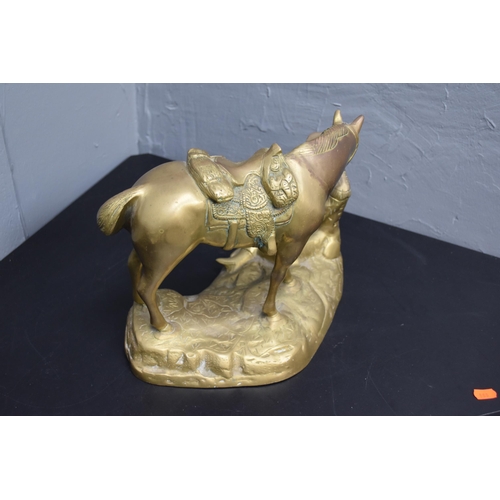 287 - A Large Brass Cowboy and Horse Scene, Approx 25cm Tall