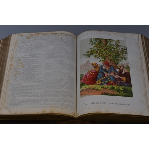 306 - An Antique Leather Bound Brown's Self-Interpreting Colour Illustrated Family Bible. Damage To Spine,... 