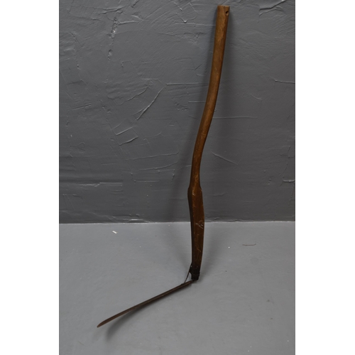 307 - An Antique WA Tyzack & Co of Sheffield Wood Handled Scythe, Approx 94cm Tall