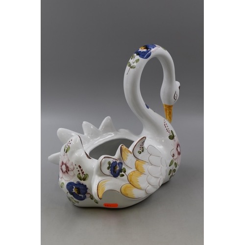 273 - Large Hand Painted Portuguese Swan Planter 11