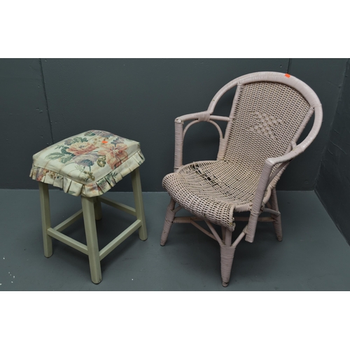 487 - White stool with flower design seat (19