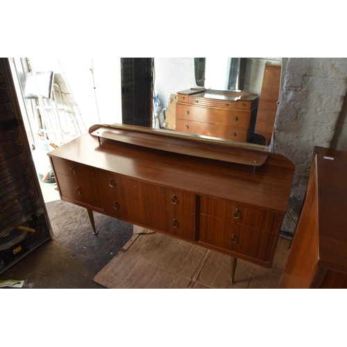 491 - Vintage formica sideboard with mirror and has 6 drawers (26