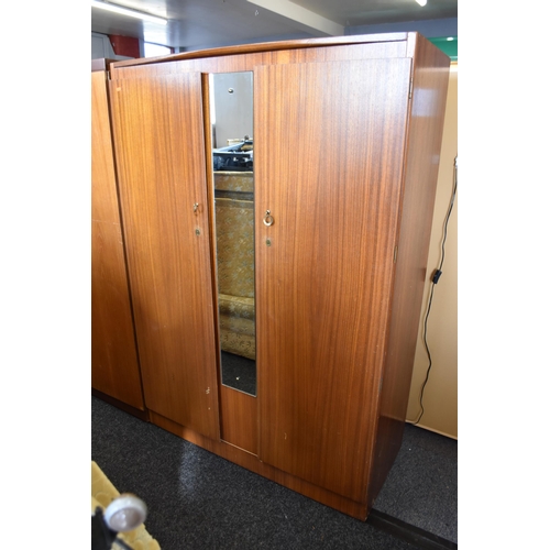 501 - Vintage teak double wardrobe with mirror strip in between the doors (68