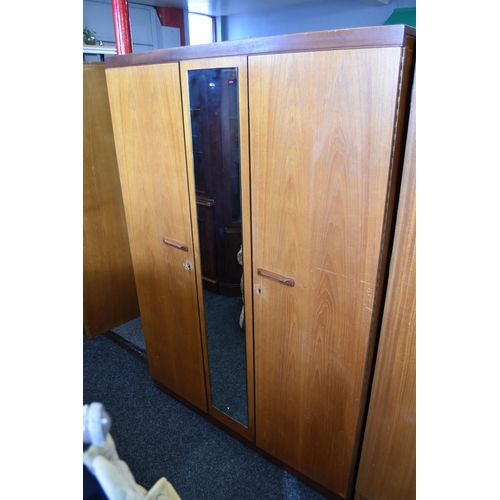 501 - Vintage teak double wardrobe with mirror strip in between the doors (68