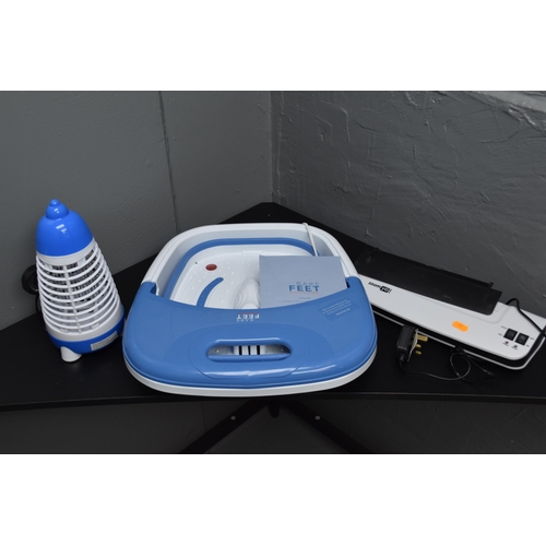 468 - Bare Feet Foldable Foot Spa, Laminator and a Free Standing Fly Killer (All Working)