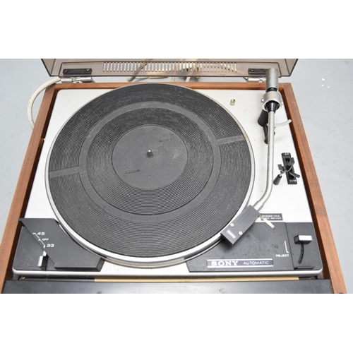 474 - Sony HP-211A Stereo Music System all powers on and Turntable seems to Function Correctly comes compl... 