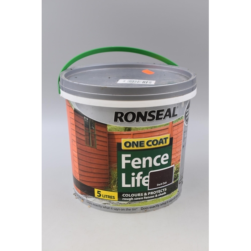 563 - Sealed RONSEAL 5 Litre Dark Oak One Coat Fence Life Paint