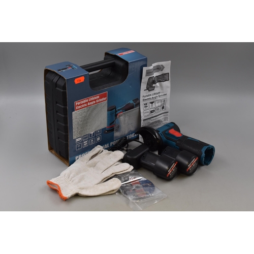 564 - Brand new mini cordless angle grinder comes with 2 batteries, charger and cutting discs