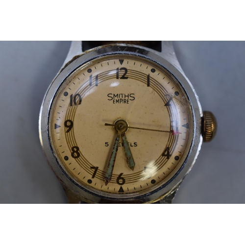 111 - Smiths Empire 5 Jewels Mechanical Watch with Leather Strap (Working)