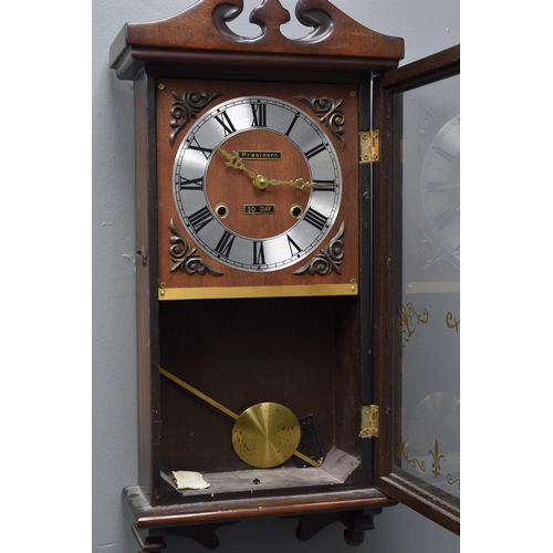 536 - Quartz Movement President 30 Day Longcase Wall Clock complete with Pendulum working at time of booki... 