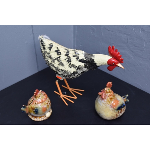 584 - Collection of Hen Statues to include a Metal Life size Hen and Two Studio Pottery Money Boxes (1 a/f... 