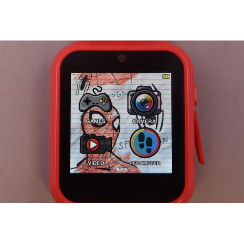 153 - A Marvel Spiderman Childs Smartwatch, With USB Charger. Powers On When Tested