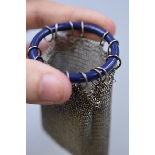 58 - Antique Art Deco Chain Mesh Coin Purse on Finger Ring (1 loop needs re-attaching)