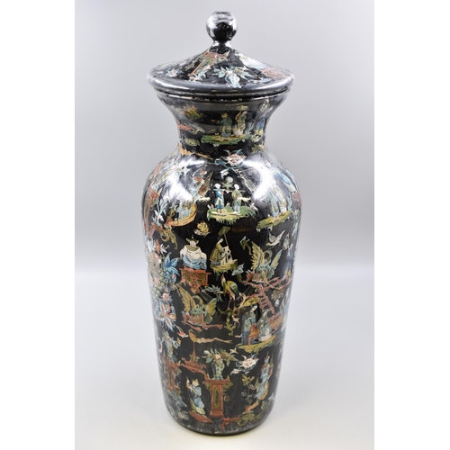 25 - A 19th Century Decalcomania Lidded Glass Vase Decorated With Various Chinese Figures and Scenes. App... 