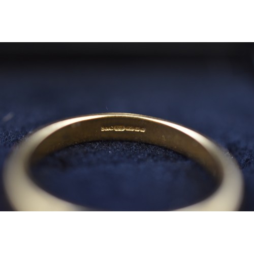 35 - Hallmarked Gold 750 (18ct) Gold Band Ring (Size Q) Complete with Presentation Box