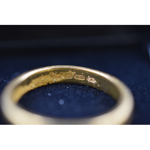 42 - Hallmarked Birmingham 22ct Gold Band Ring (Size R) Complete with Presentation Box