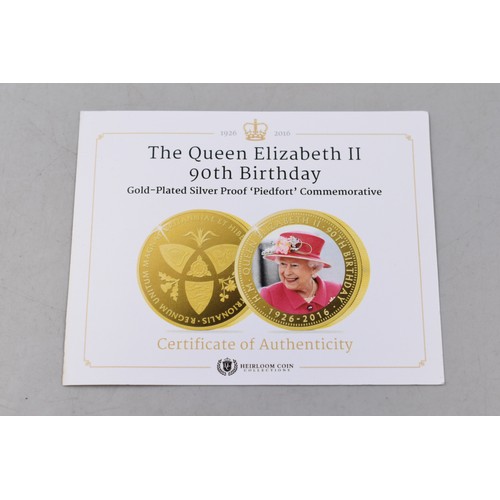 6 - Limited Edition (45) Sterling Silver 24 carat Gold Plated Queen Elizabeth II 90th Birthday Piedfort ... 
