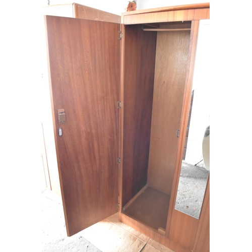 501 - Vintage teak double wardrobe with mirror strip in between the doors (68