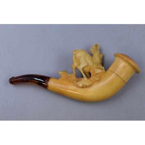 52 - Small Goat Themed Meerschaum Pipe in Original Case