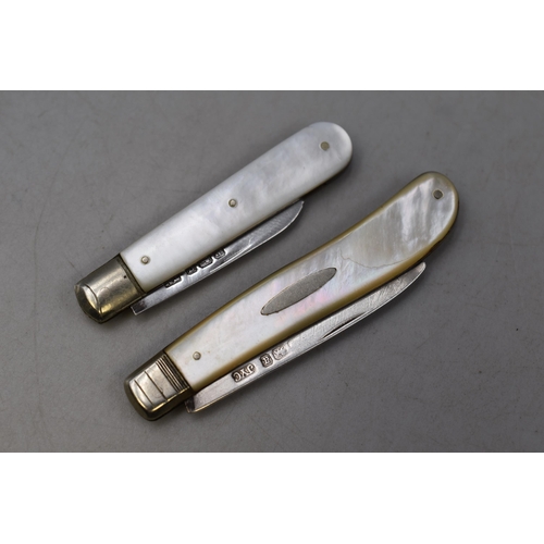 4 - Two Hallmarked Silver Mother of Pearl Handled Fruit Knives Thomas Marple of Sheffield (1908), and Jo... 