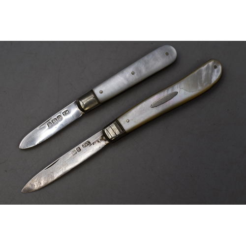 4 - Two Hallmarked Silver Mother of Pearl Handled Fruit Knives Thomas Marple of Sheffield (1908), and Jo... 