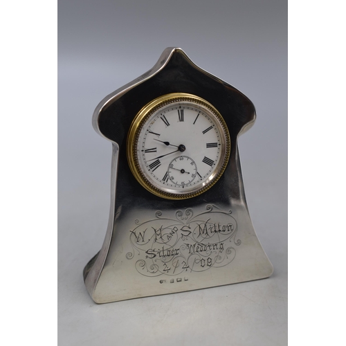 12 - Hallmarked Birmingham Silver Cased Mantle Clock (Working)