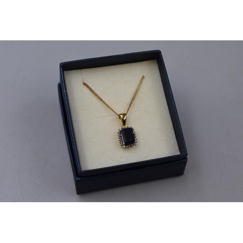 15 - A 925. Silver and Gold Plated Diamond and Blue Stoned Pendant Necklace, In Presentation Box