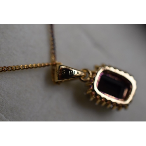 15 - A 925. Silver and Gold Plated Diamond and Blue Stoned Pendant Necklace, In Presentation Box