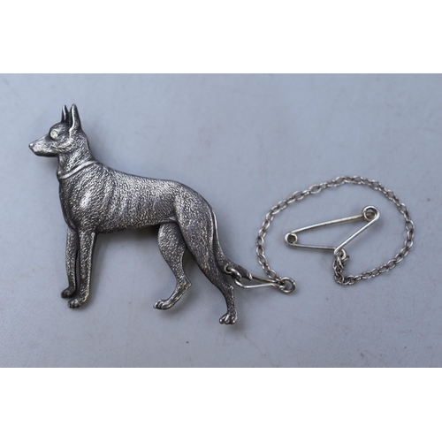 23 - Sterling Silver German Shepherd Brooch with Safety Chain