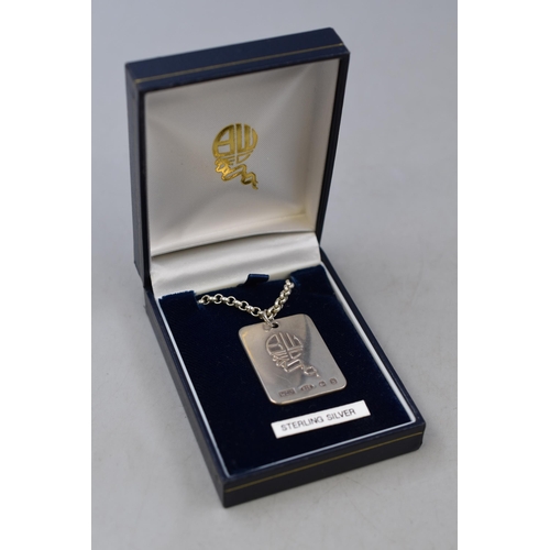 24 - A Bolton Wanderers Hallmarked 925. Silver Ingot Pendant, on 925. Silver Belcher Chain. In Presentati... 