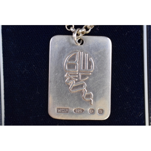 24 - A Bolton Wanderers Hallmarked 925. Silver Ingot Pendant, on 925. Silver Belcher Chain. In Presentati... 