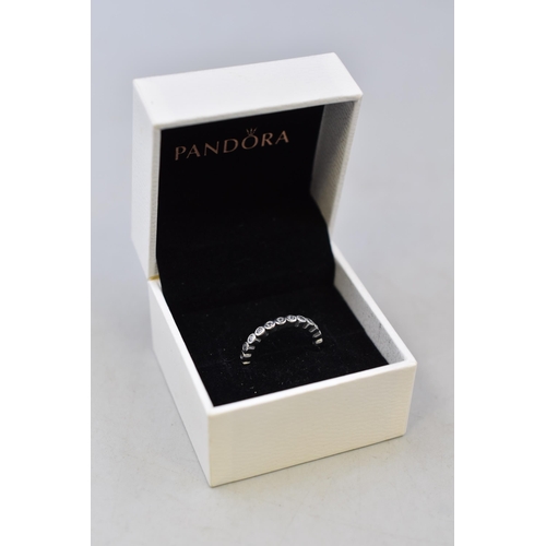 39 - A Pandora 925. Silver Alluring Clear Stoned Ring, In Presentation Box. Size L