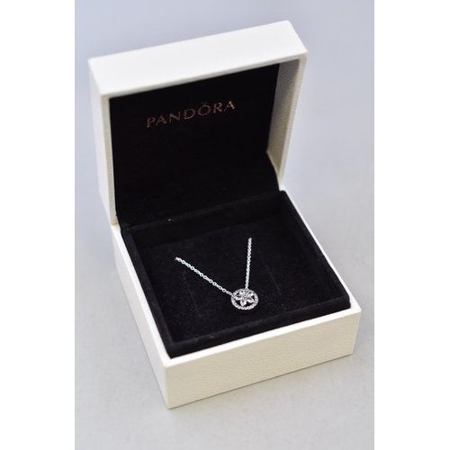 40 - A Pandora 925. Silver Clear Stoned Snowflake Necklace, In Presentation Box