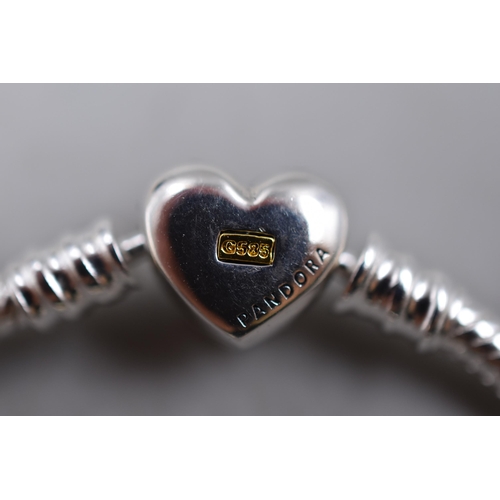 45 - A Pandora 925. Silver Gold Plated Heart Clasped Snake Bracelet, In Presentation Box