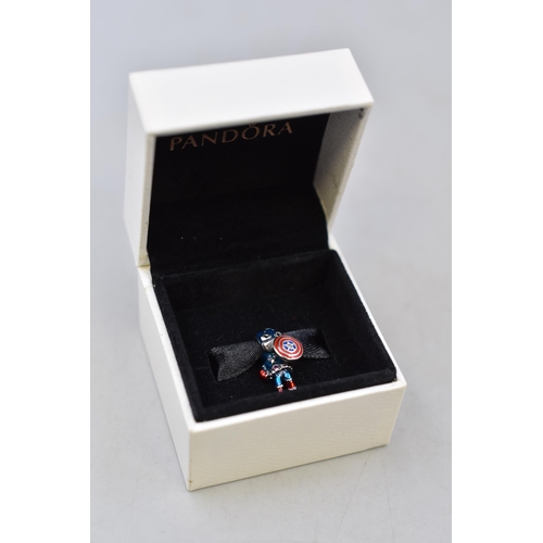 47 - A Pandora x Marvel 925. Silver Captain America Charm, In Presentation Box