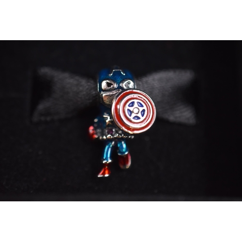 47 - A Pandora x Marvel 925. Silver Captain America Charm, In Presentation Box