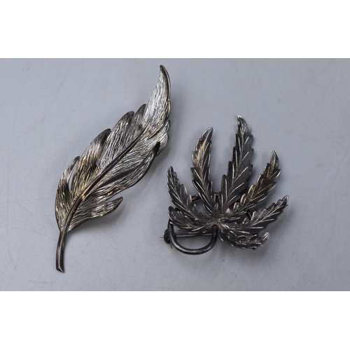 51 - Two Leaf Design Sterling Silver Brooches