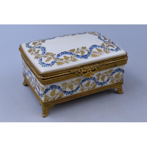 136 - A Vintage Limoges Atelier Le Tallec Paris Painted Porcelain Trinket Box, Dated 1958. White With Gilt... 