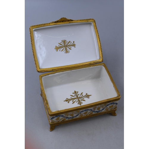 136 - A Vintage Limoges Atelier Le Tallec Paris Painted Porcelain Trinket Box, Dated 1958. White With Gilt... 