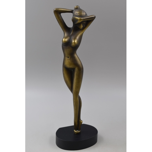 139 - Bronze Figure of Naked Art Deco Style Lady Standing on Black Plinth (12