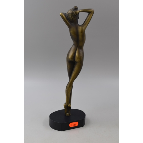 139 - Bronze Figure of Naked Art Deco Style Lady Standing on Black Plinth (12