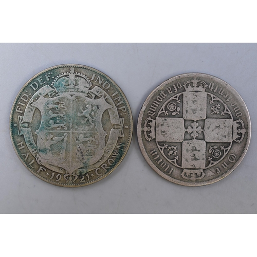 143 - A British Silver 1921 Half Crown, With Victorian Silver Gothic Florin