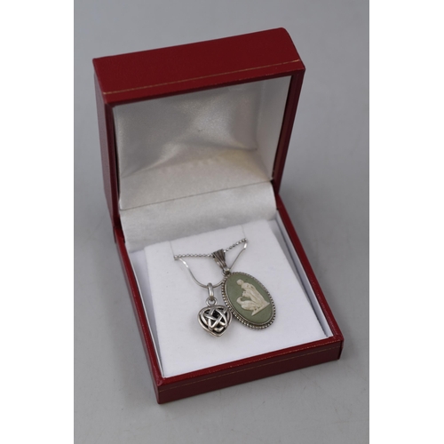 80 - Two 925. Silver Pendant Necklaces To Include Wedgwood Green Jasperware, And Heart