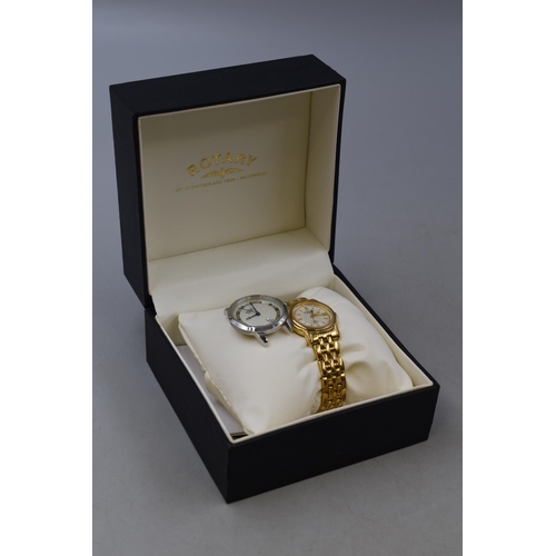 94 - Two Ladies Rotary Watches To Include Gold Tone and Other. In Presentation Box. Both Working, One Req... 