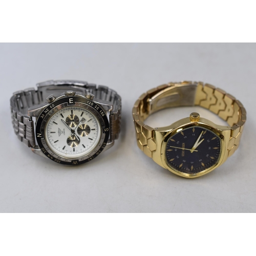 98 - Two Gents Quartz Watches To Include Blue Dial Gold tone Steve Madden, And NY London Chronograph Styl... 