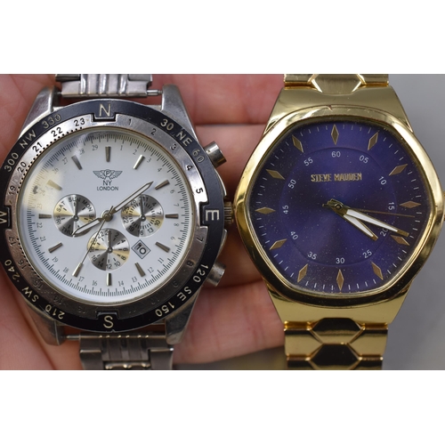 98 - Two Gents Quartz Watches To Include Blue Dial Gold tone Steve Madden, And NY London Chronograph Styl... 